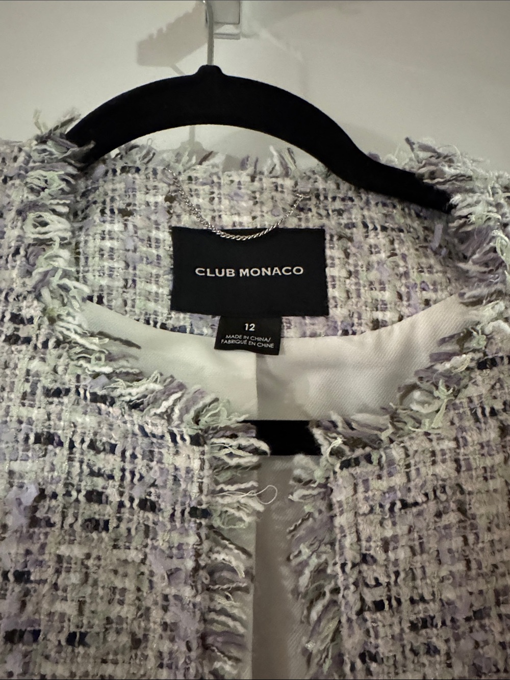 Club Monaco Tweed Fringe Jacket - Lavender & Cream